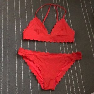 H&M Red Coral Scallop Bikini Set
